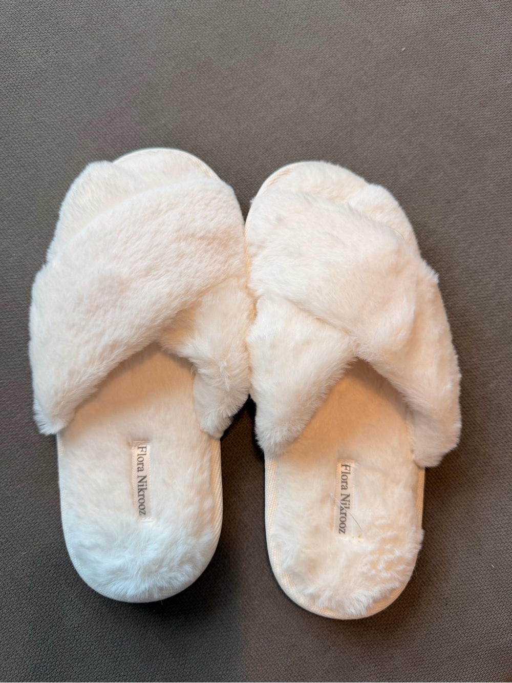 Flora Nikrooz Women's Plush Crossband Cream Slippers